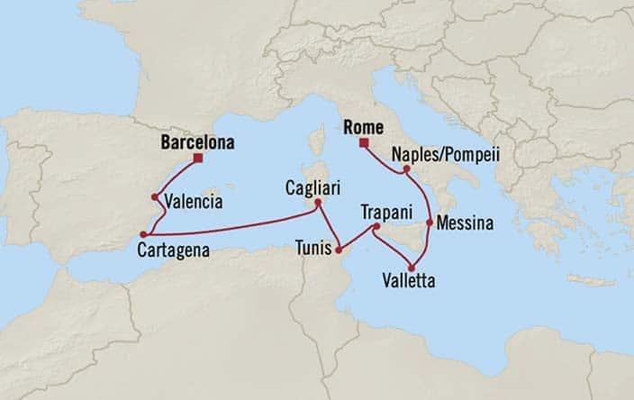carte Espagne, Italie, Tunisie, Malte - 11 jours