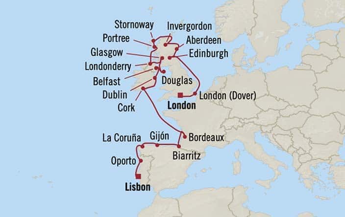 carte Portugal, Espagne, France, Irlande, Royaume-Uni - 22 jours