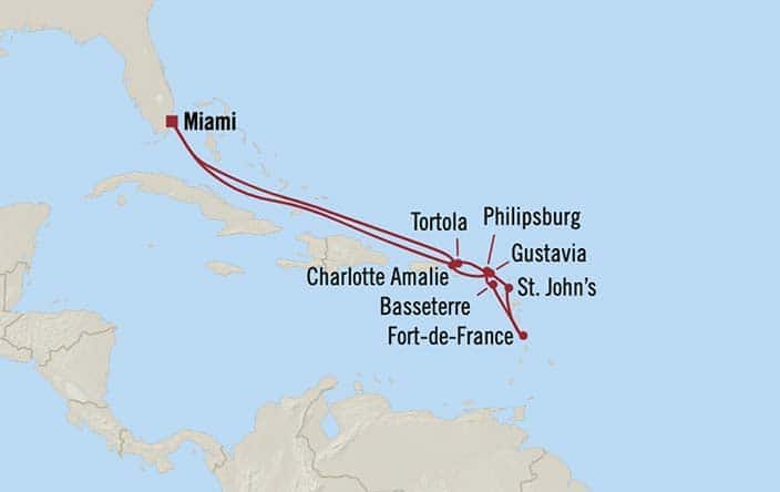 carte Etats-Unis, îles Vierges britanniques, Saint Martin, Saint-Christophe-et-Niévès, France - 13 jours