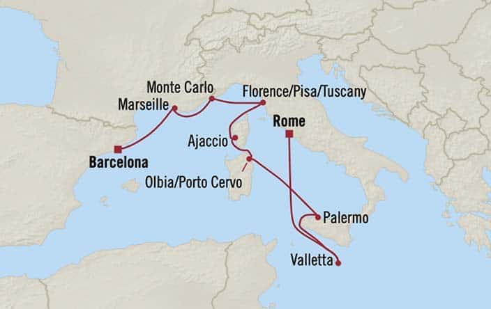 carte France, Malte, Italie, Monaco, Espagne - 10 jours