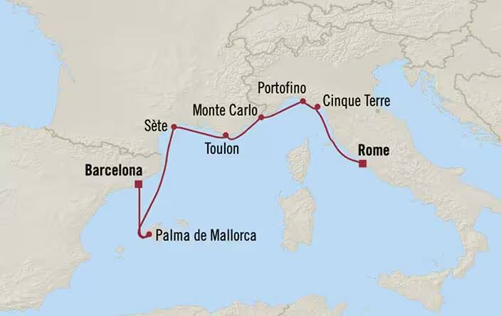 carte Italie, France, Espagne, Monaco - 8 jours