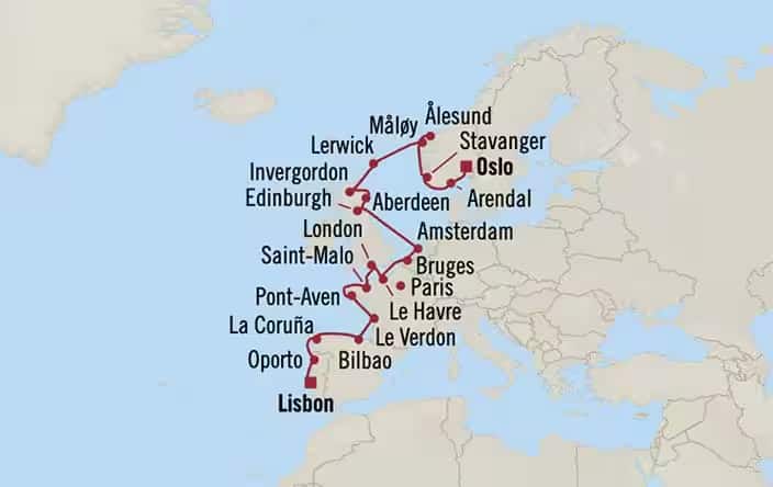 carte France, Royaume-Uni, Portugal, Espagne - 8 jours