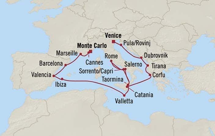 carte Italie, Croatie, Albanie, Grèce - 8 jours