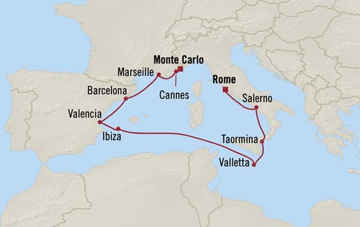 carte Monaco, France, Espagne, Italie, Malte - 11 jours