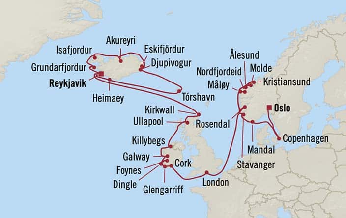 carte Danemark, Norvège, Royaume-Uni, Irlande, Islande - 37 jours