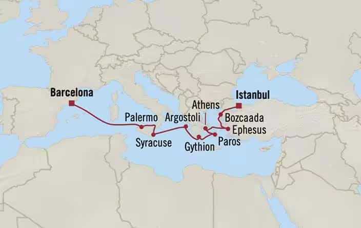 carte Espagne, Italie, Grèce, Turquie - 11 jours