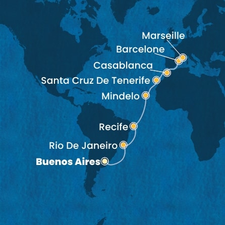 carte *en route vers l’Argentine, 23 jours