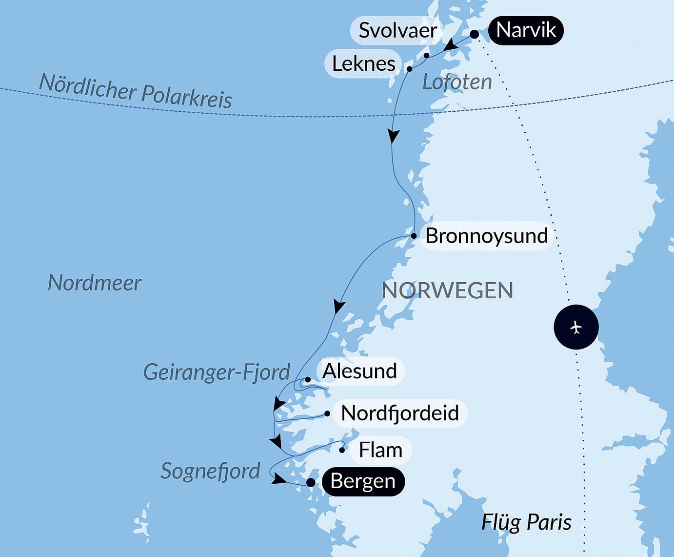 carte Splendeurs automnales des Lofoten aux fjords de Norvège, 14 jours