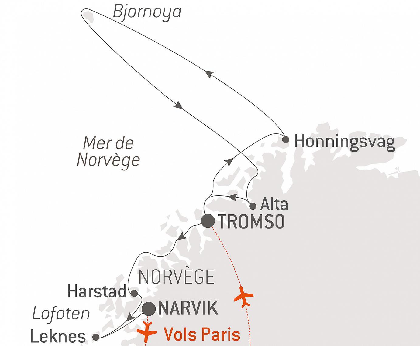 carte Lumière polaire, du cap Nord aux îles Lofoten, 9 jours