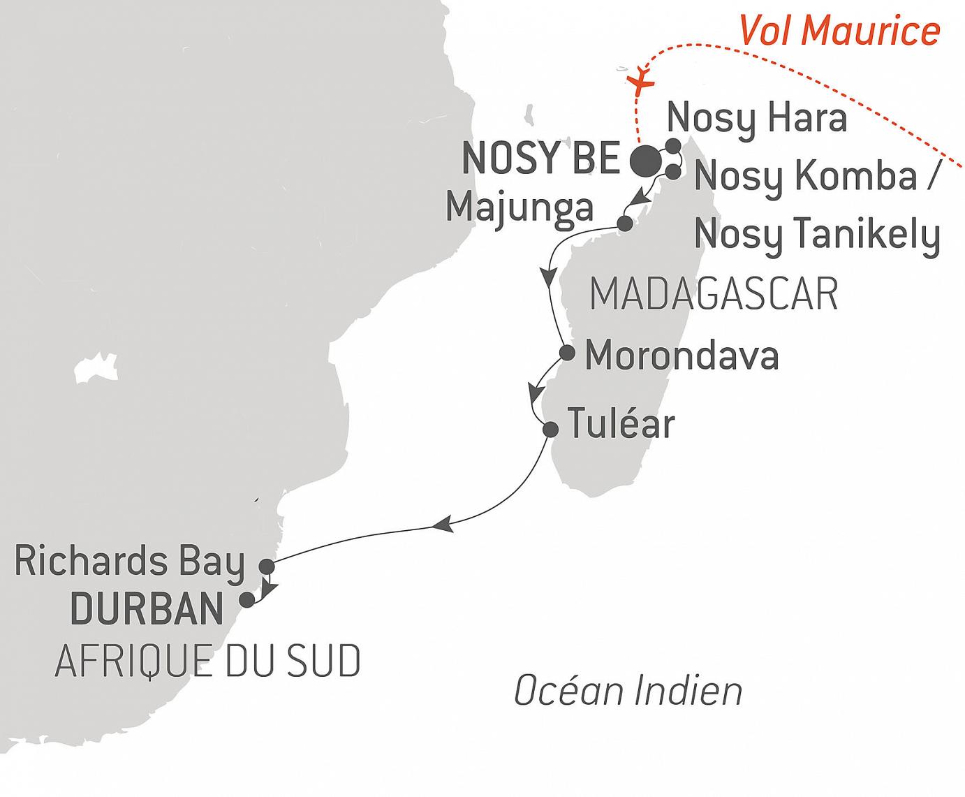 carte Afrique du Sud et Madagascar, 12 jours