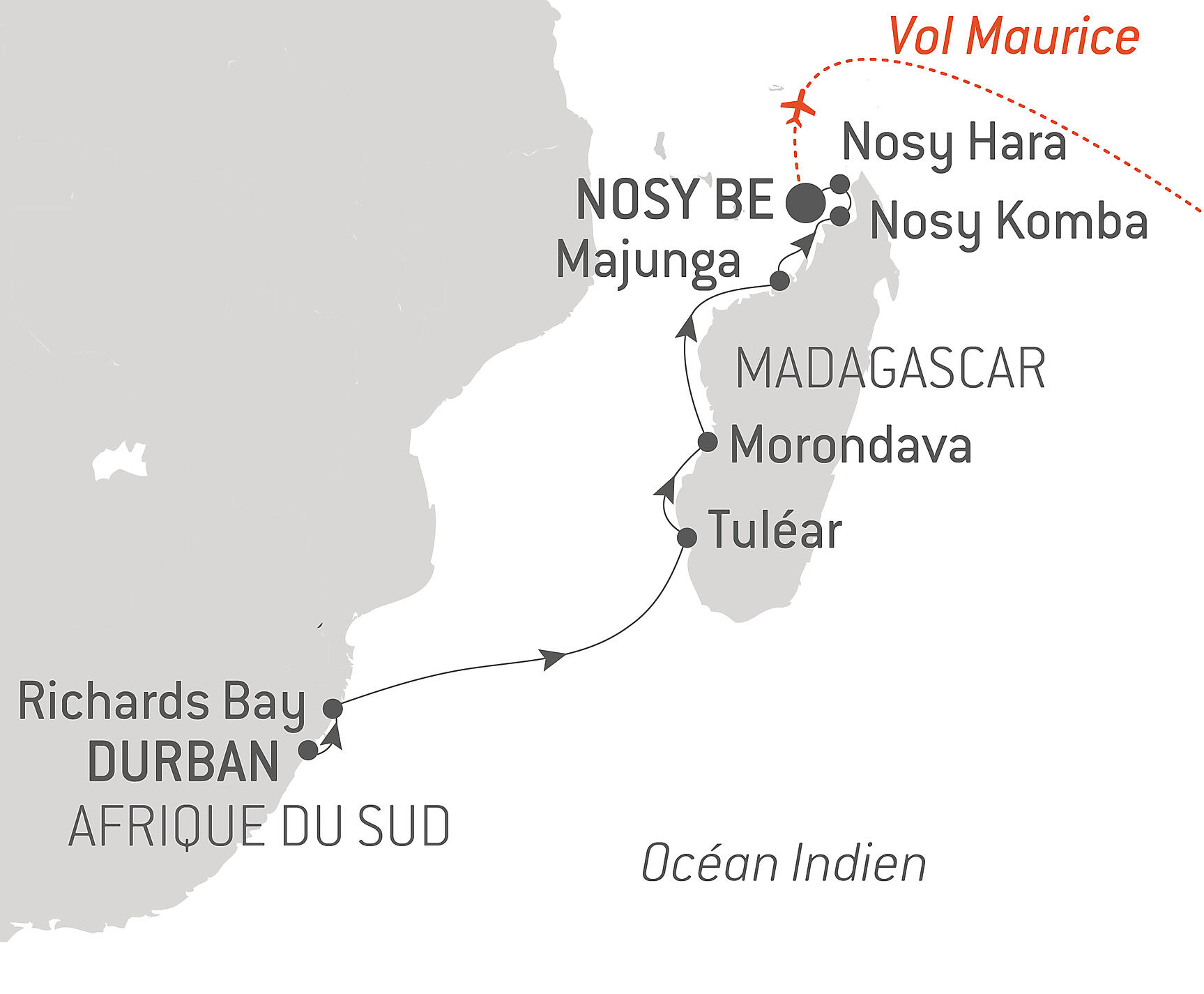 carte Afrique du Sud et Madagascar, 12 jours