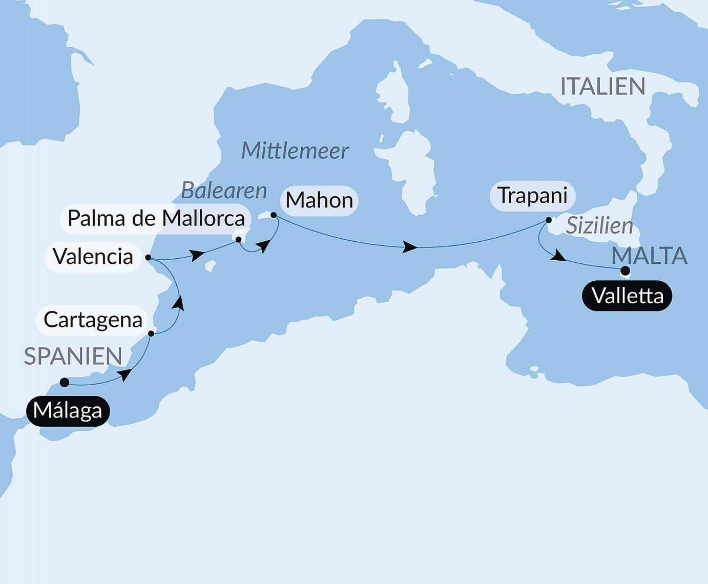 carte Rivages ibériques et Sicile, 8 jours