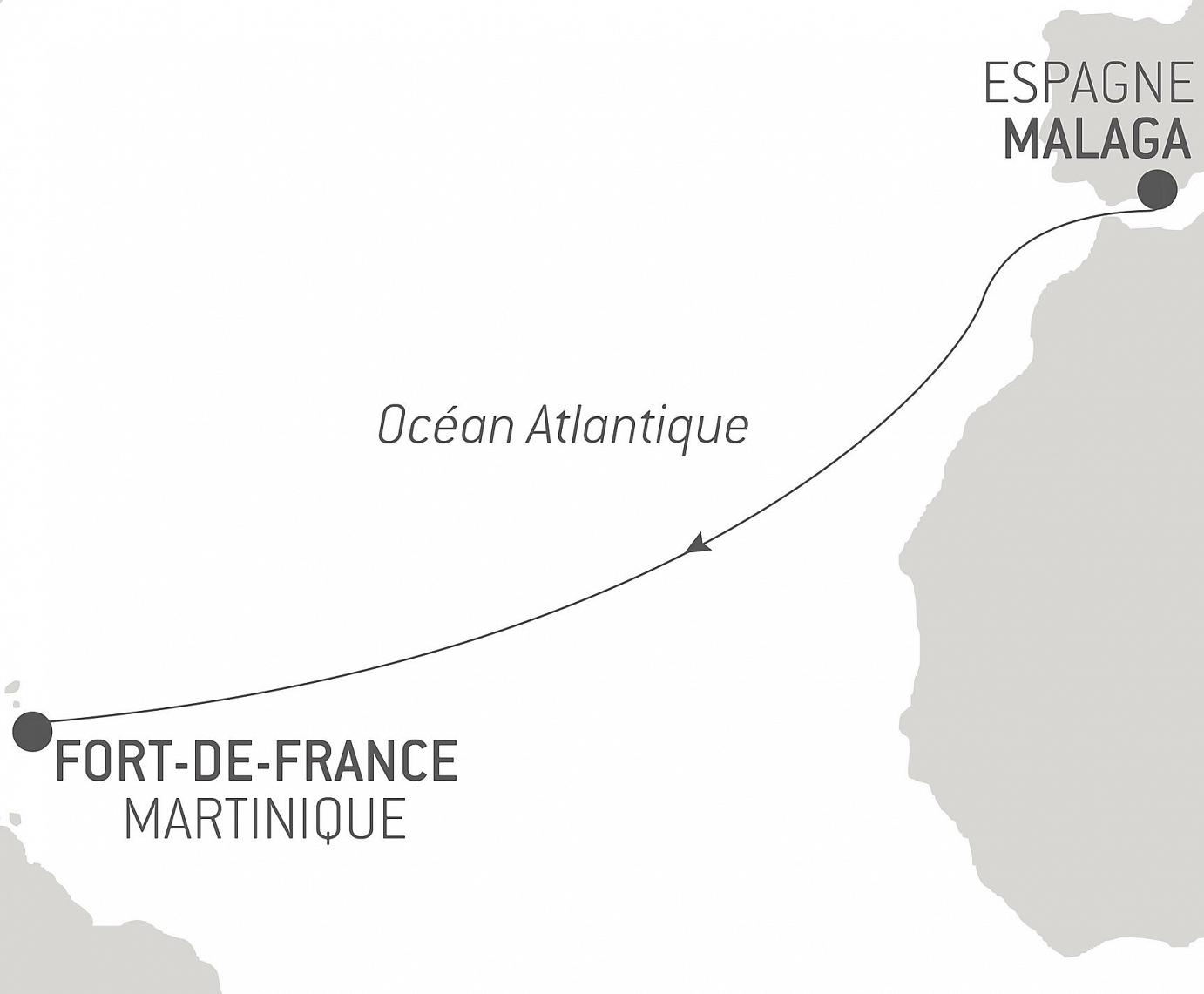 carte Voyage en Mer : Málaga - Fort-de-France, 13 jours