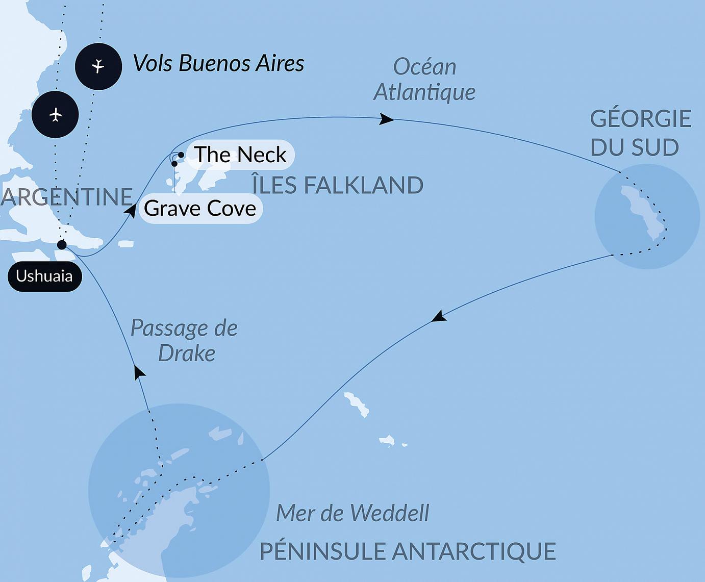 carte La grande boucle australe, 18 jours