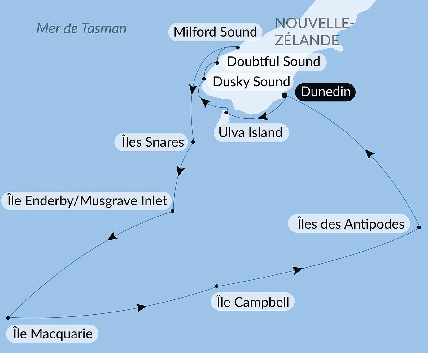 carte Îles Subantarctiques de Nouvelle-Zélande, 15 jours