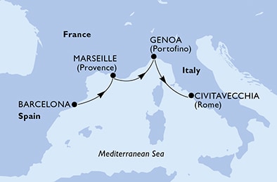 carte Barcelona, Marseille, Genoa, Civitavecchia, 4 jours