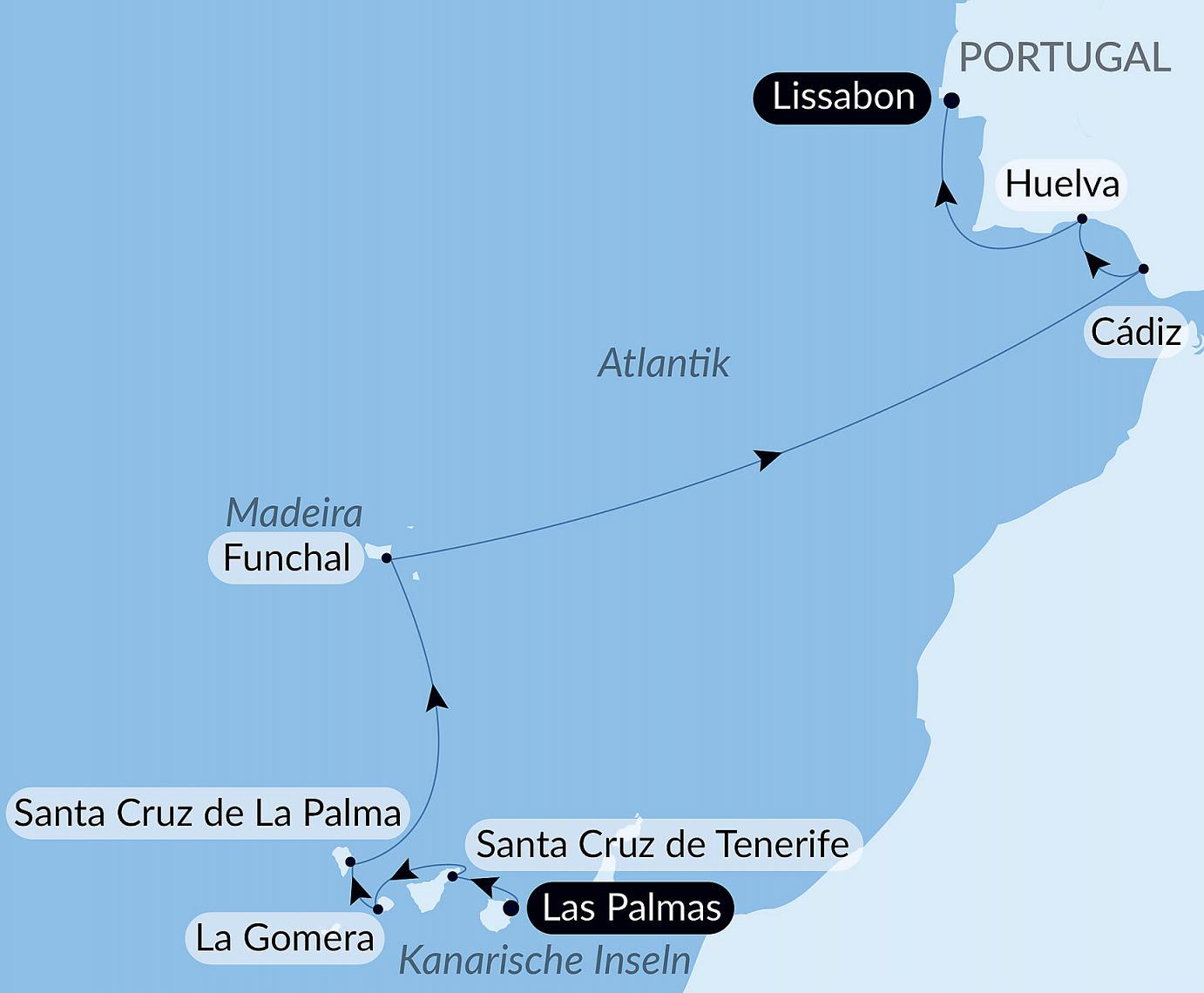 carte Îles volcaniques et cités historiques de l'Atlantique Nord, 11 jours