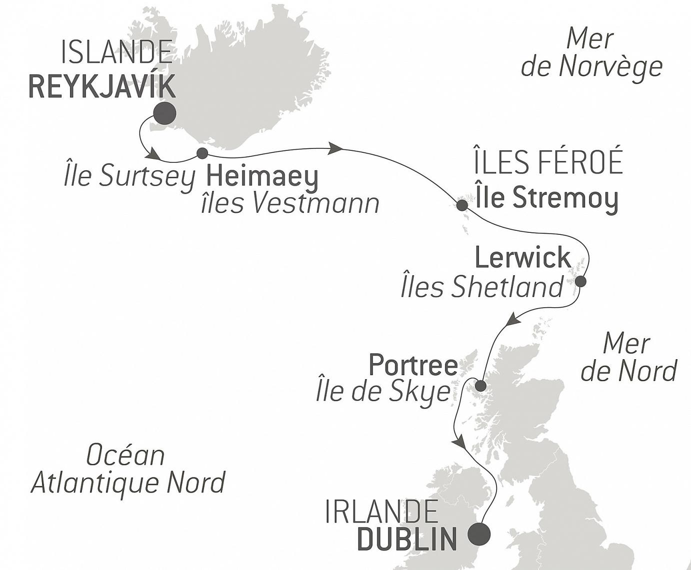 carte Éclipse solaire totale de l’Islande à l’Irlande, 9 jours