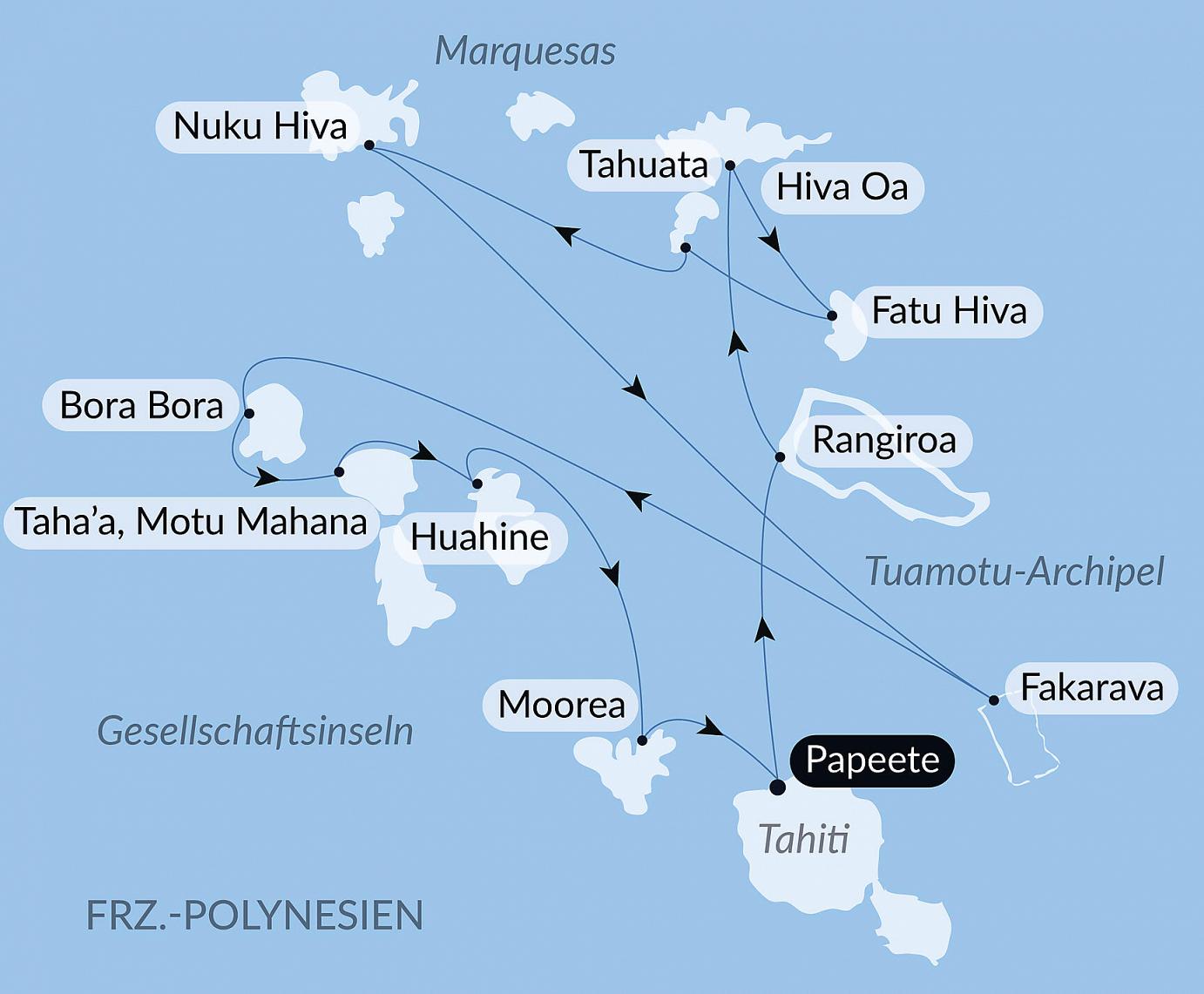 carte Marquises, Tuamotu et îles de la Société, 15 jours