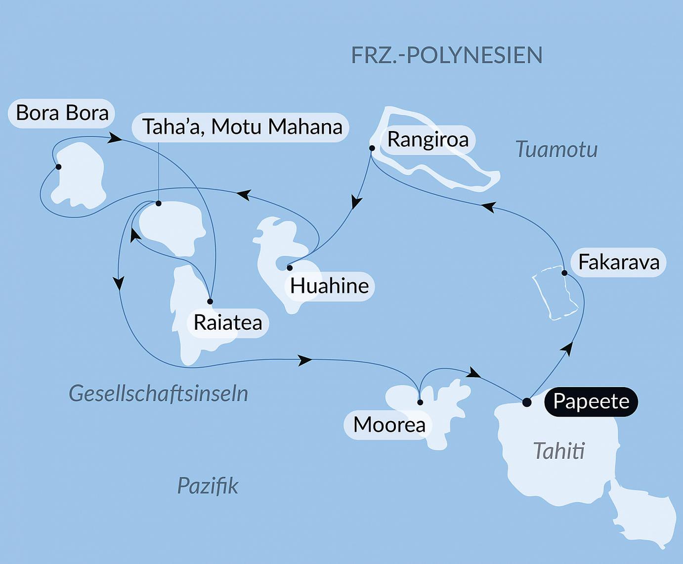 carte Îles de la Société et Tuamotu, 11 jours