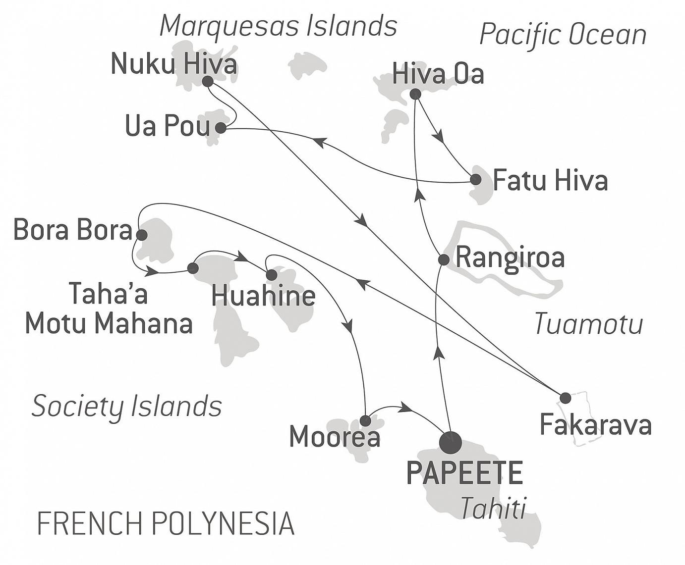 carte Marquises, Tuamotu et îles de la Société, 15 jours