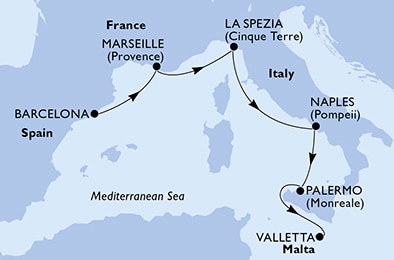 carte Méditerranée, 6 jours