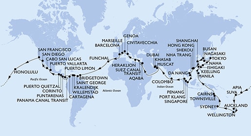 carte Tour du Monde, 119 jours