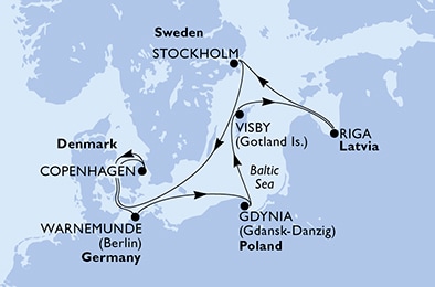 carte Allemagne, Pologne, Suède, Lettonie, Danemark, 8 jours