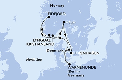 carte Allemagne, Norvège, Danemark, 8 jours