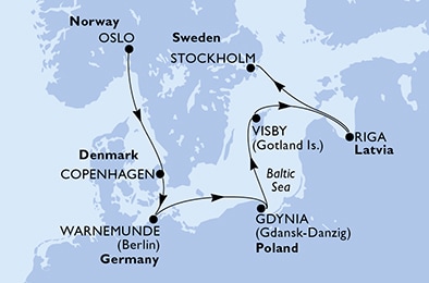 carte Norvège, Danemark, Allemagne, Pologne, Suède, Lettonie, 7 jours