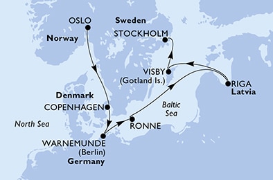 carte Norvège, Danemark, Allemagne, Lettonie, Suède, 7 jours