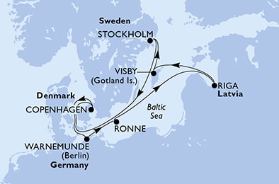 carte Allemagne, Danemark, Lettonie, Suède, 8 jours