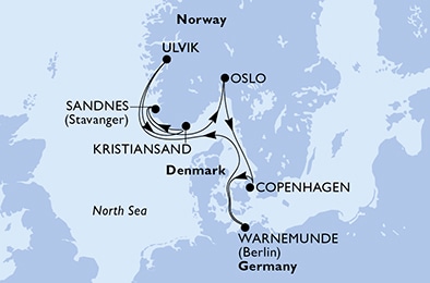 carte Allemagne, Norvège, Danemark, 8 jours