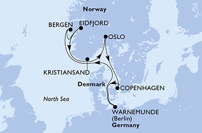 carte Allemagne, Norvège, Danemark, 8 jours