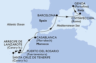 carte Espagne, Maroc, Italie, 10 jours