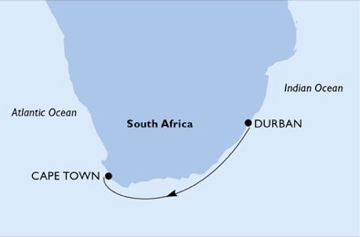 carte Durban, Cape Town, 4 jours
