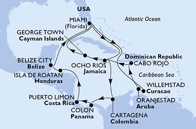 carte Caraïbes et Antilles, 22 jours