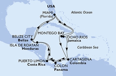 carte Caraïbes et Antilles, 23 jours