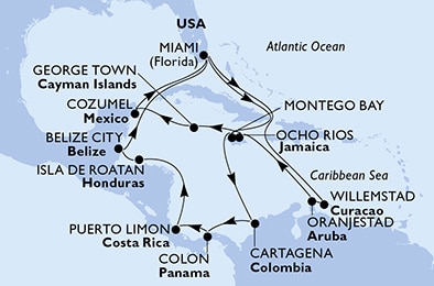 carte Caraïbes et Antilles, 22 jours
