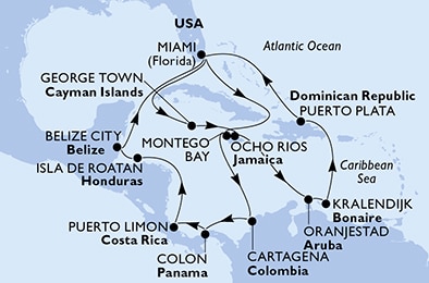 carte Caraïbes et Antilles, 22 jours