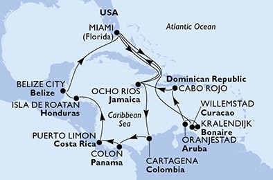 carte Caraïbes et Antilles, 22 jours