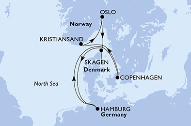 carte Hamburg, Copenhagen, Kristiansand, Oslo, Skagen, Hamburg Cruise Parade, 8 jours