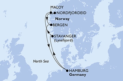 carte Hamburg, Stavanger, Maloy, Nordfjordeid, Bergen, 8 jours