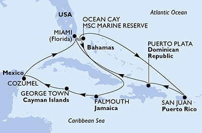 carte Etats-Unis, Bahamas, Porto Rico, République Dominicaine, Jamaïque, Iles Cayman, 15 jours