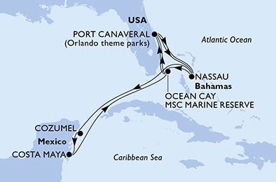 carte Port Canaveral, Nassau, Ocean Cay, Cozumel, Costa Maya, 11 jours