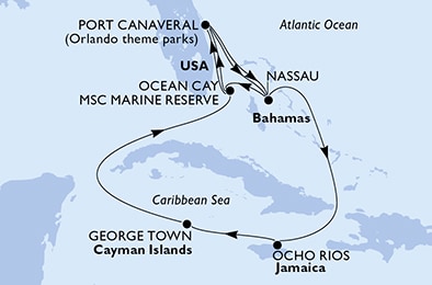 carte Port Canaveral, Nassau, Ocho Rios, George Town, Ocean Cay, 12 jours