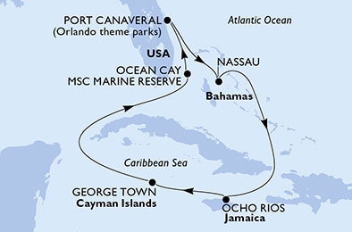 carte Etats-Unis, Bahamas, Jamaïque, Iles Cayman, 8 jours