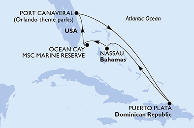 carte Etats-Unis, République Dominicaine, Bahamas, 8 jours