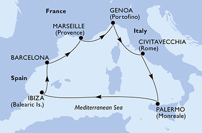 carte Italie, Espagne, France, 8 jours