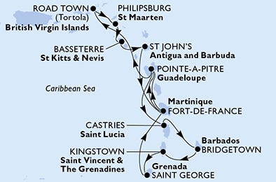 carte Caraïbes et Antilles, 15 jours